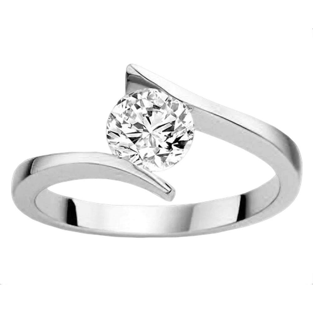 Tension Style Real Diamond Solitaire 2 Carat Engagement Ring White Gold