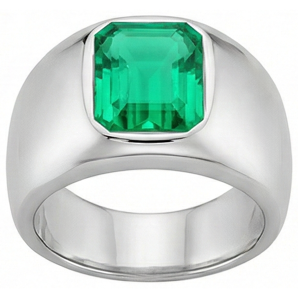 Authentic Fine Emerald Colored Stone Ring 2 ct 14K White Gold – side view