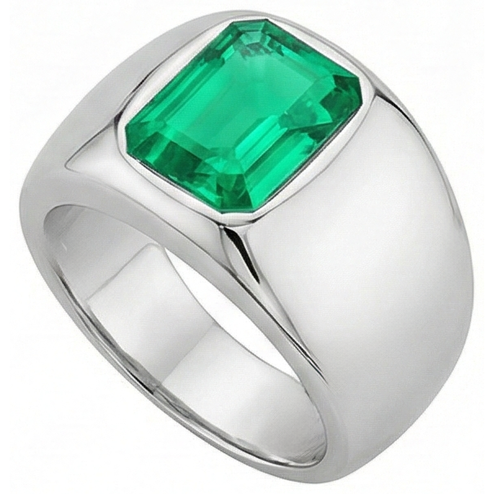 Fine Emerald Colored Stone Ring 2-ct 14K White Gold – profile view