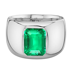 Bezel Set Colored Stone Ring – Fine Emerald 2 ct 14K White Gold