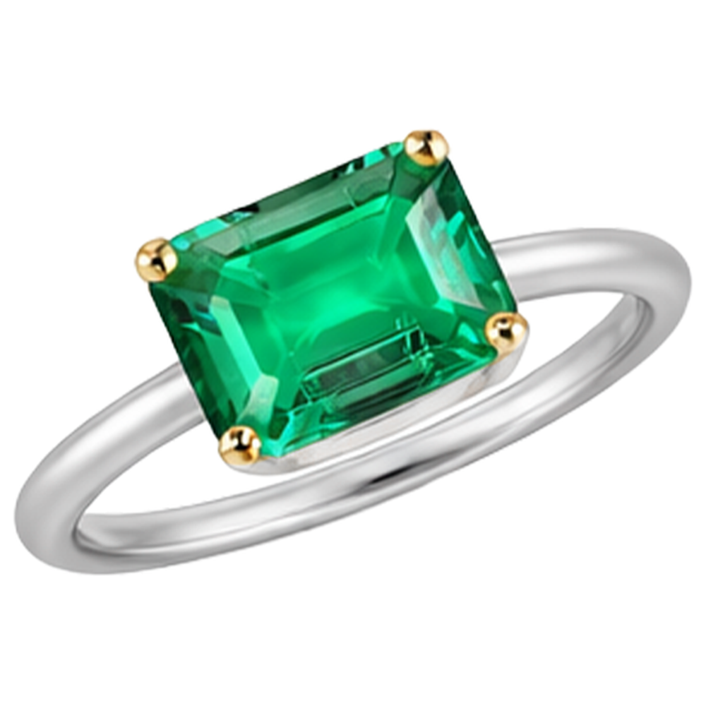 Earth-Mined Colombian Emerald Gemstone Ring 2 ct 14 Karat Two Tone Gold – front view