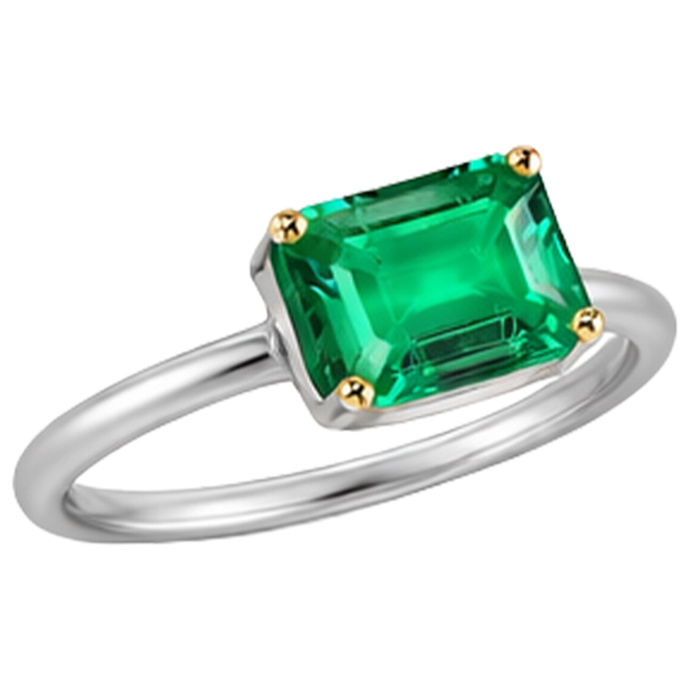 Gemstone Ring 14 Karat Two Tone Gold with Colombian Emerald – angle view