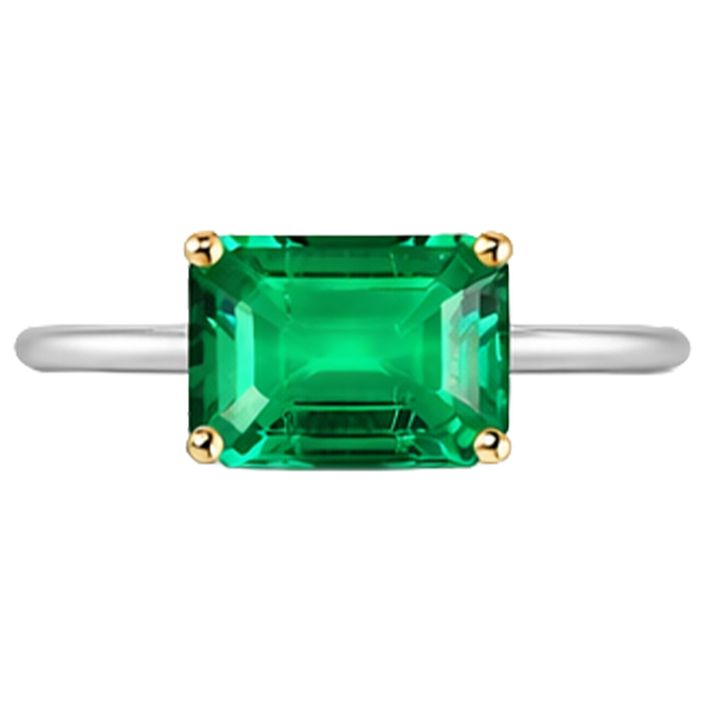 Earth-Mined Colombian Emerald Gemstone Ring 2 ct 14 Karat Two Tone Gold – profile view