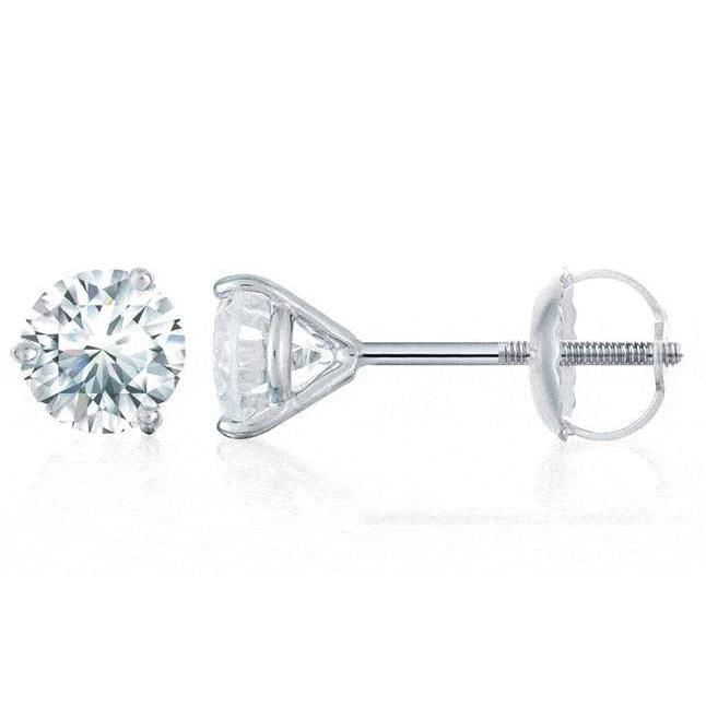 Three Prong Set 2.50 Carats Real Diamonds Studs Earrings Gold White 14K