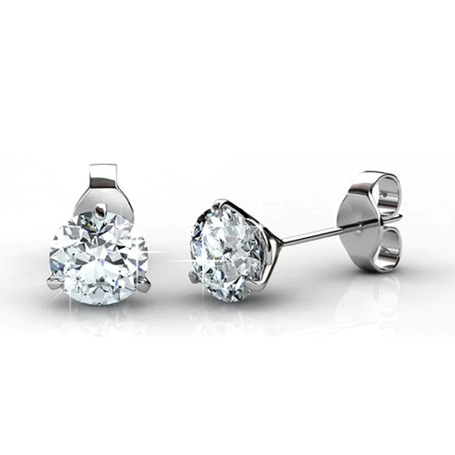 Three Prong Set 2.50 Ct Round Cut Real Diamonds Ladies Studs Earrings