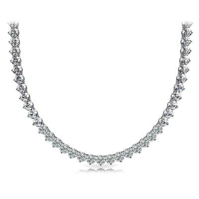 Three Prong Set Riviera Real Diamond Tennis Necklace 15 Carats White Gold