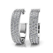 Three Row Round Cut 5.30 Carats Real Diamonds Hoop Earrings White Gold 14K