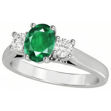 Three Stone 10.50 Carats Green Emeralds And Natural Earth Mined Diamonds Wedding Ring 14K Gold