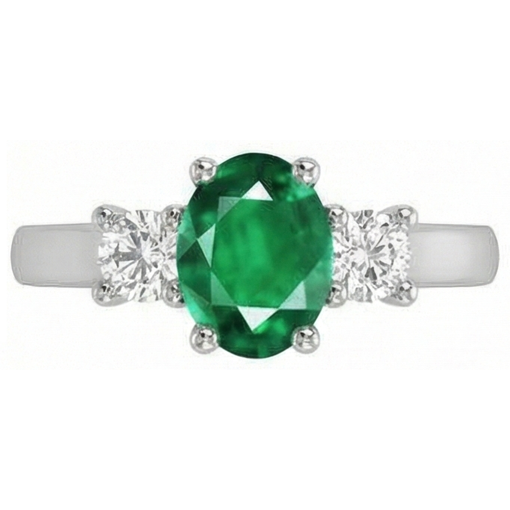Three Stone 10.50 Carats Green Emeralds And Natural Earth Mined Diamonds Wedding Ring 14K Gold