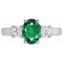 Three Stone 10.50 Carats Green Emeralds And Natural Earth Mined Diamonds Wedding Ring 14K Gold