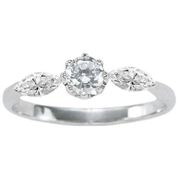 Three-Stone 1.15 Carats Genuine Diamond Engagement Ring White Gold 14K New