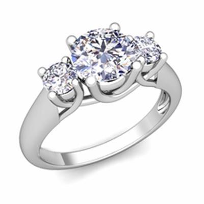 Three Stone 1.75 Carats Real Diamonds Wedding Ring White Gold 14K New