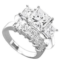 Three-Stone 2.5 Carat Princess Cut Real Diamond WG 14K Engagement Ring Set
