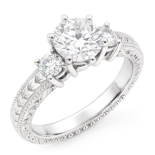Three Stone 3.20 Carats Natural Earth Mined Diamonds Antique Style Ring White Gold 14K