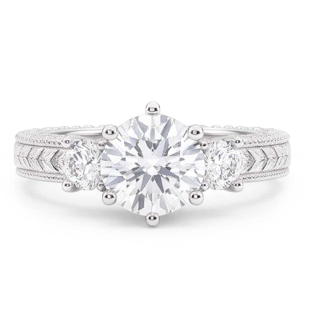 Three Stone 3.20 Carats Natural Earth Mined Diamonds Antique Style Ring White Gold 14K
