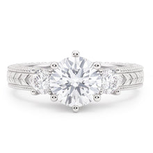 Three Stone 3.20 Carats Natural Earth Mined Diamonds Antique Style Ring White Gold 14K
