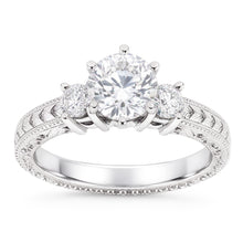 Three Stone 3.20 Carats Natural Earth Mined Diamonds Antique Style Ring White Gold 14K
