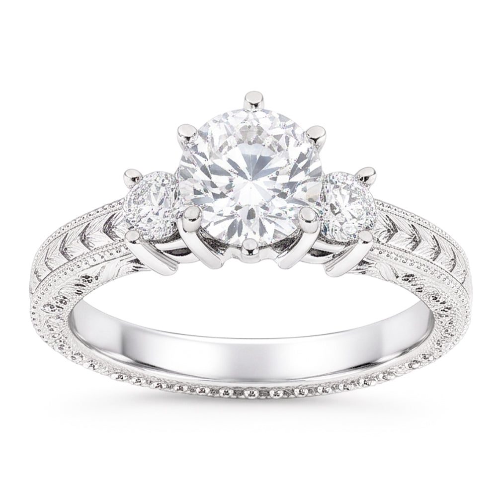 Three Stone 3.20 Carats Natural Earth Mined Diamonds Antique Style Ring White Gold 14K