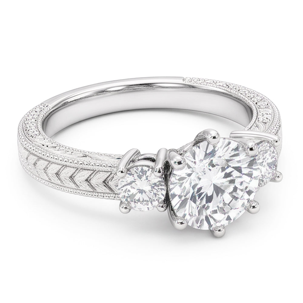 Three Stone 3.20 Carats Natural Earth Mined Diamonds Antique Style Ring White Gold 14K