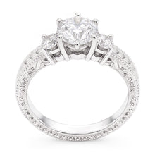 Three Stone 3.20 Carats Natural Earth Mined Diamonds Antique Style Ring White Gold 14K