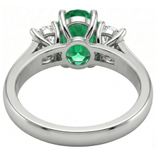 Three Stone 3.30 Carats Green Emerald And Natural Earth Mined Diamonds Wedding Ring 14K Gold