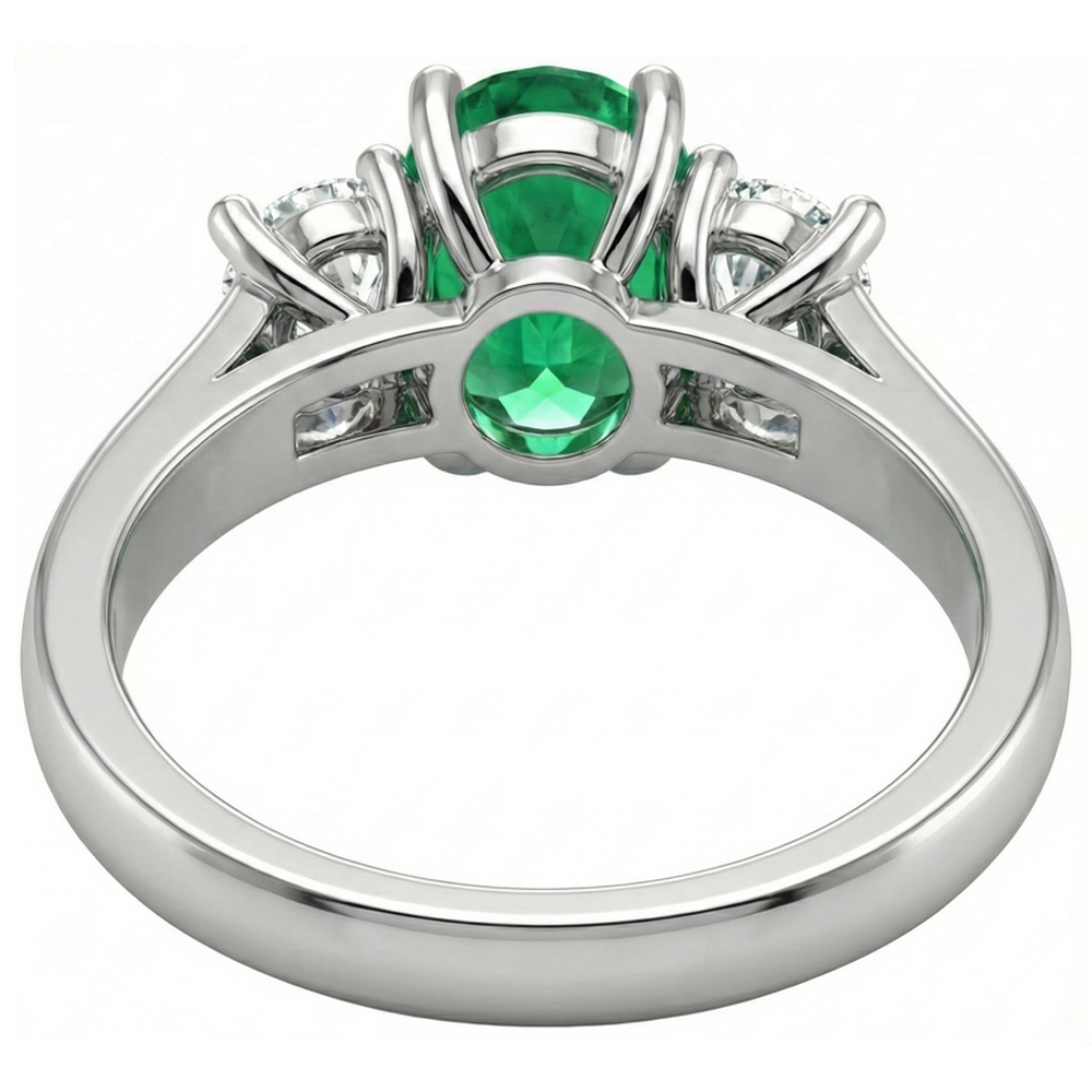 Three Stone 3.30 Carats Green Emerald And Natural Earth Mined Diamonds Wedding Ring 14K Gold