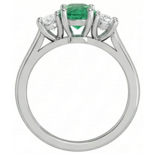 Three Stone 3.30 Carats Green Emerald And Natural Earth Mined Diamonds Wedding Ring 14K Gold