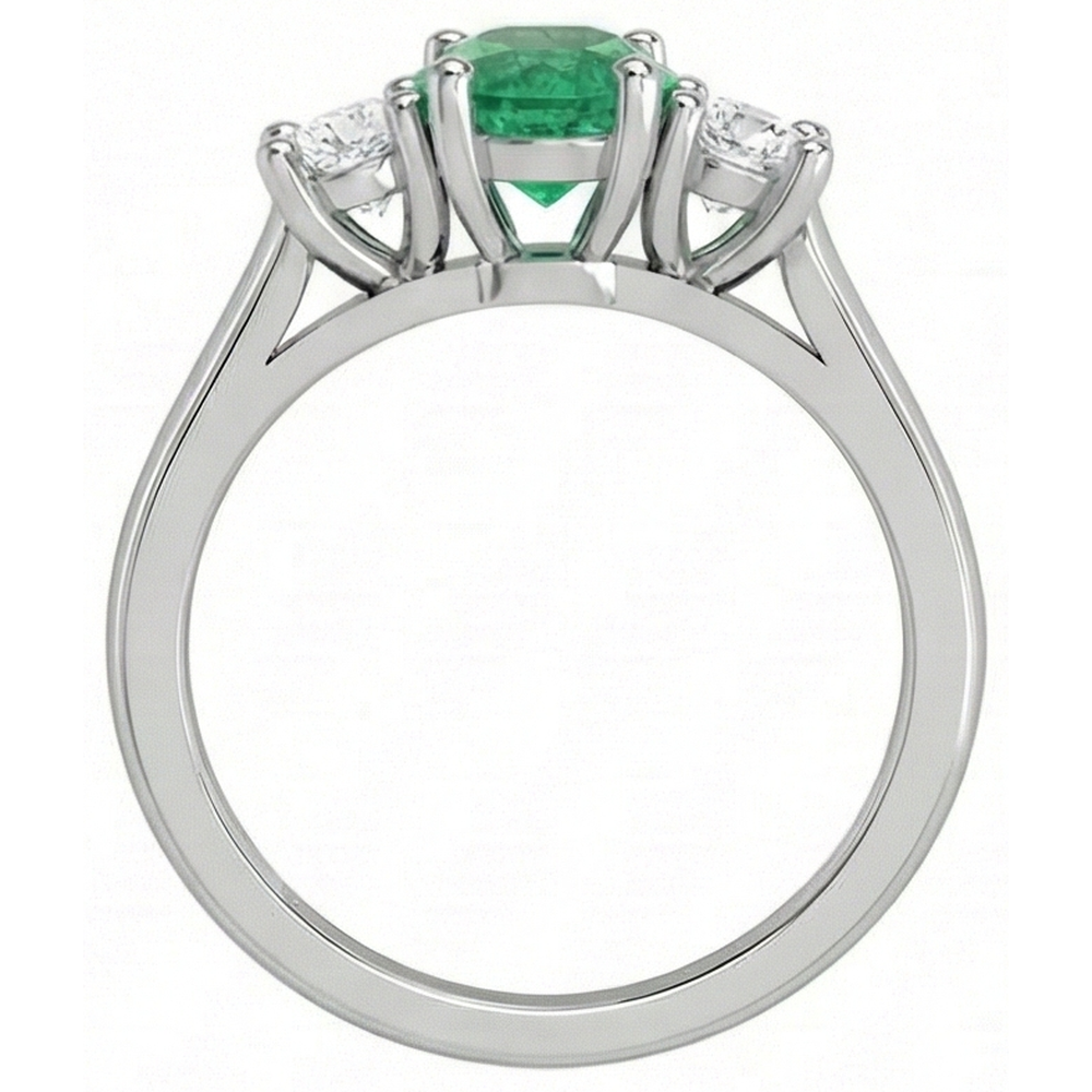 Three Stone 3.30 Carats Green Emerald And Natural Earth Mined Diamonds Wedding Ring 14K Gold