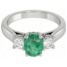 Three Stone 3.30 Carats Green Emerald And Natural Earth Mined Diamonds Wedding Ring 14K Gold