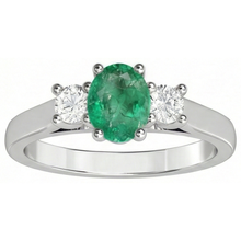 Three Stone 3.30 Carats Green Emerald And Natural Earth Mined Diamonds Wedding Ring 14K Gold