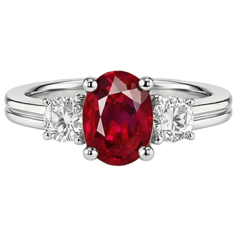 Three Stone 3.50 Carats Ruby And Natural Earth Mined Diamonds Wedding Ring WG 14K