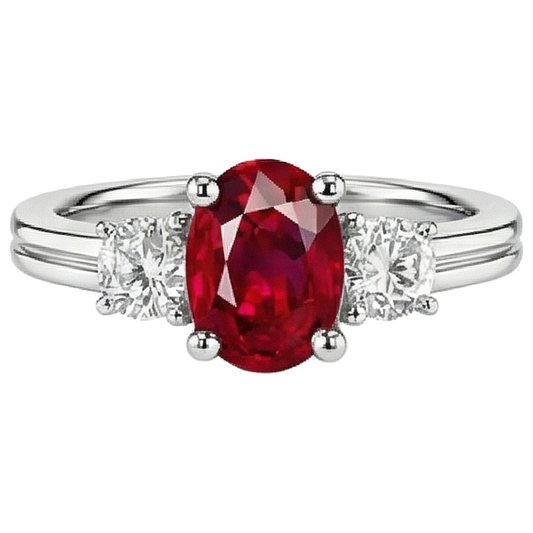 Three Stone 3.50 Carats Ruby And Natural Earth Mined Diamonds Wedding Ring WG 14K