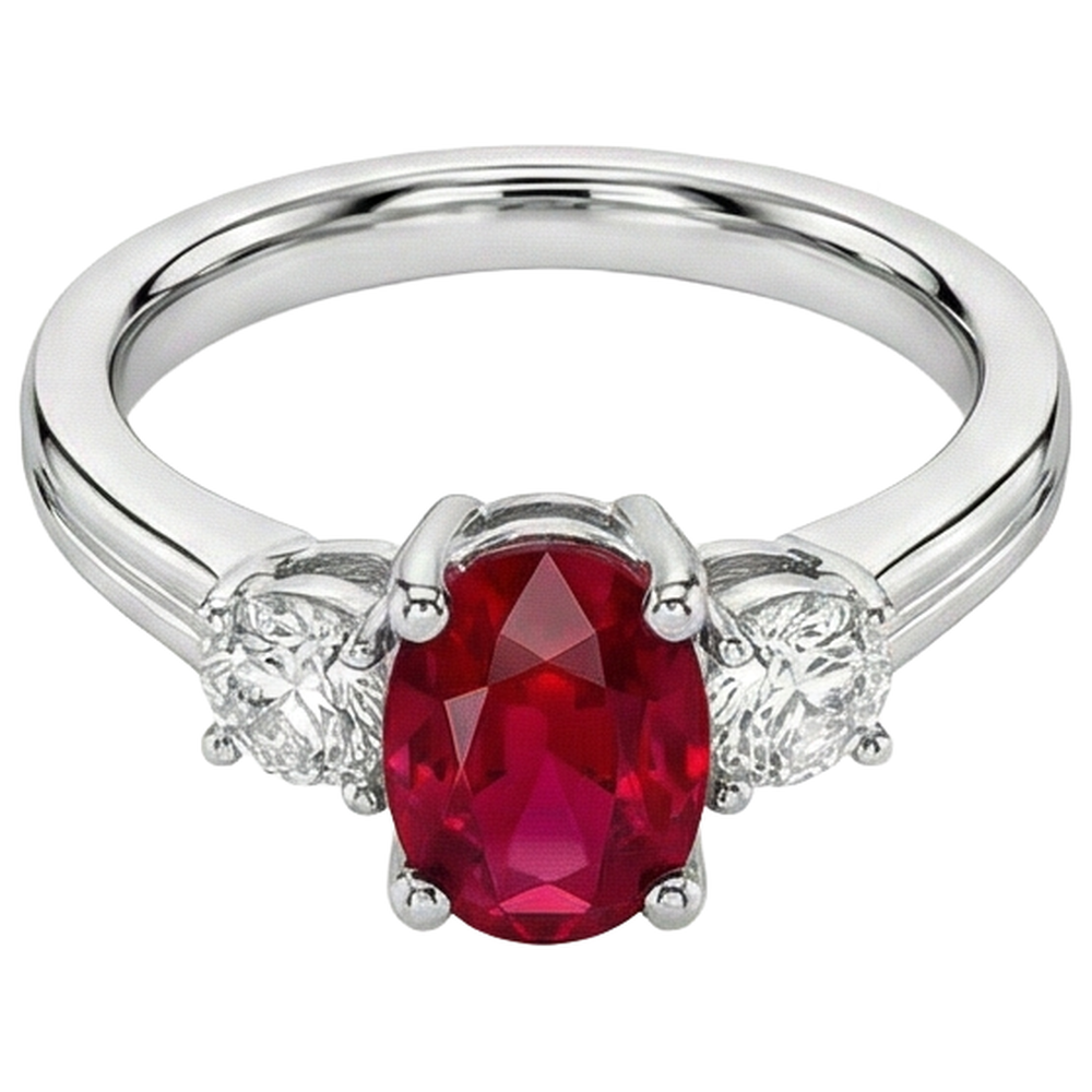 Three Stone 3.50 Carats Ruby And Natural Earth Mined Diamonds Wedding Ring WG 14K
