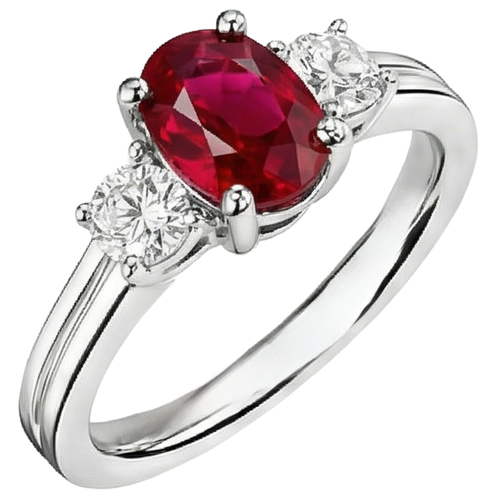 Three Stone 3.50 Carats Ruby And Natural Earth Mined Diamonds Wedding Ring WG 14K