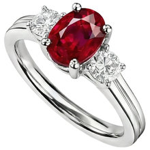 Three Stone 3.50 Carats Ruby And Natural Earth Mined Diamonds Wedding Ring WG 14K