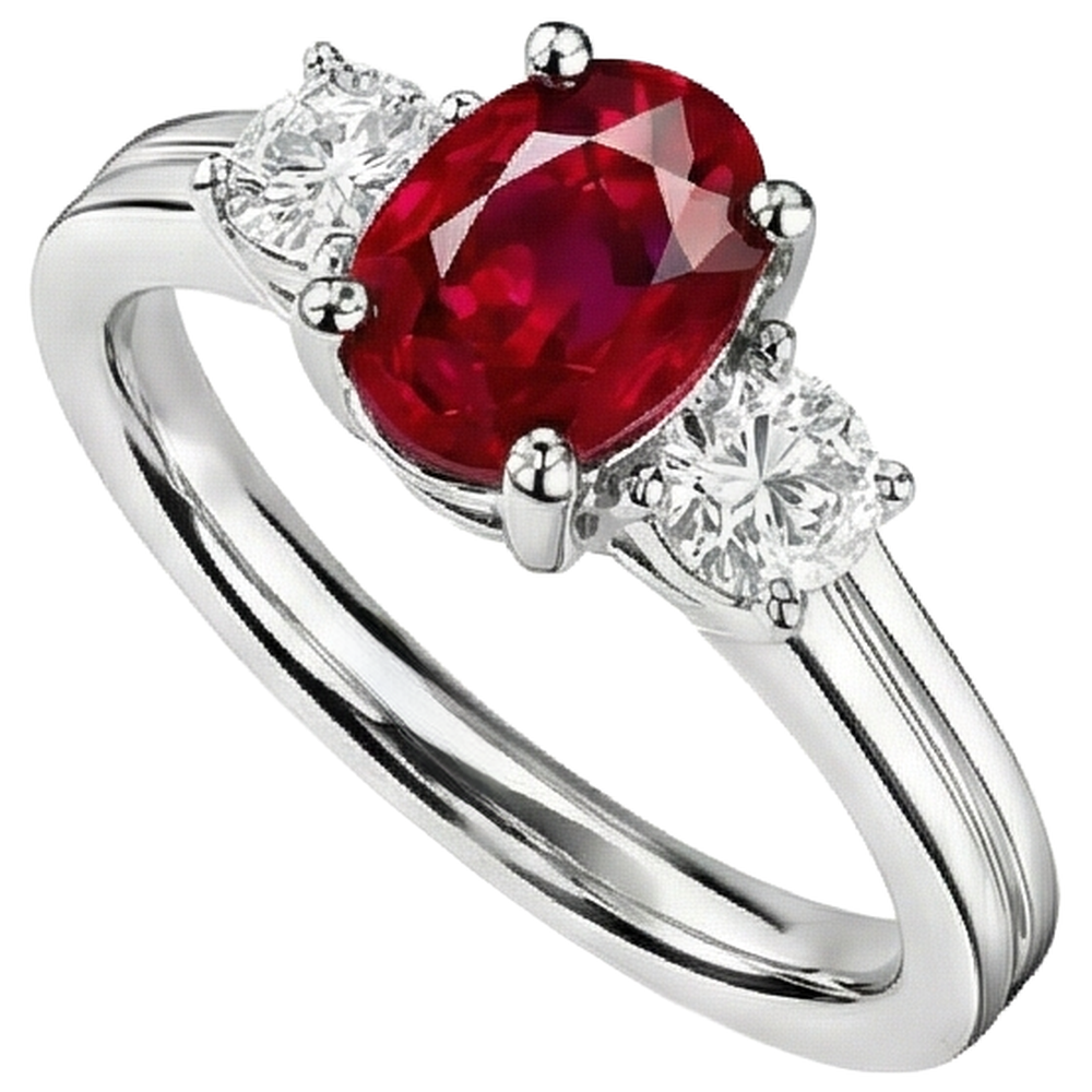 Three Stone 3.50 Carats Ruby And Natural Earth Mined Diamonds Wedding Ring WG 14K