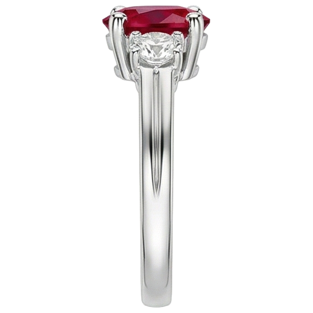 Three Stone 3.50 Carats Ruby And Natural Earth Mined Diamonds Wedding Ring WG 14K