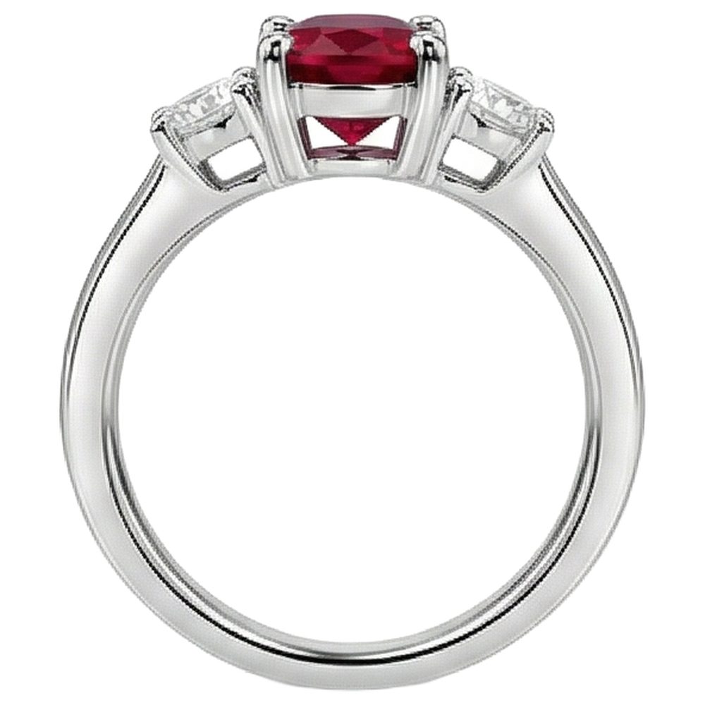 Three Stone 3.50 Carats Ruby And Natural Earth Mined Diamonds Wedding Ring WG 14K