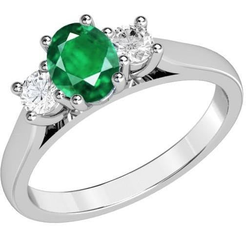 Three Stone 3.30 Carats Green Emerald And Diamonds Wedding Ring 14K Gold