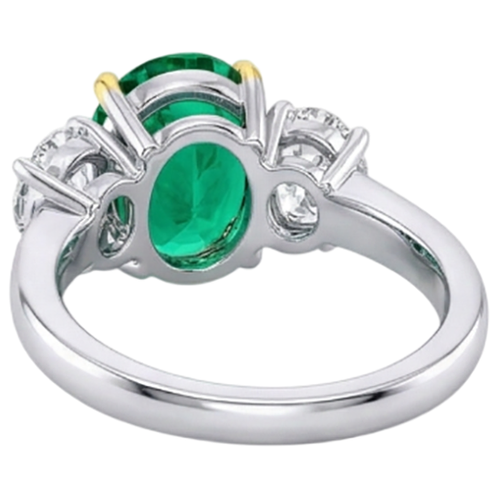 Emerald Colored Stone Ring 4-ct Two-Tone 14K Gold – back view