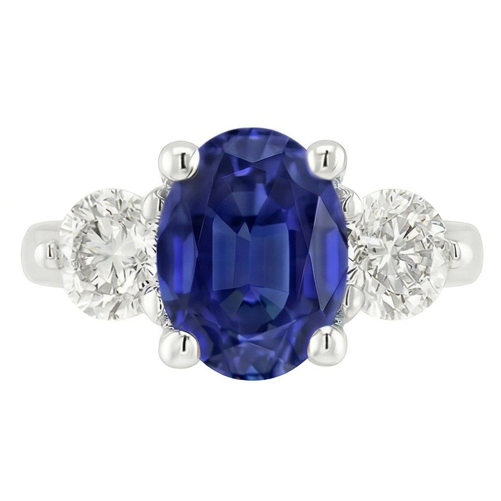 Three Stone Anniversary Ring Oval Deep Blue Sapphire 3.50 Carats