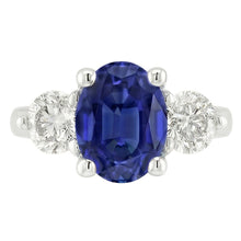 Three Stone Anniversary Ring Oval Deep Blue Sapphire 3.50 Carats