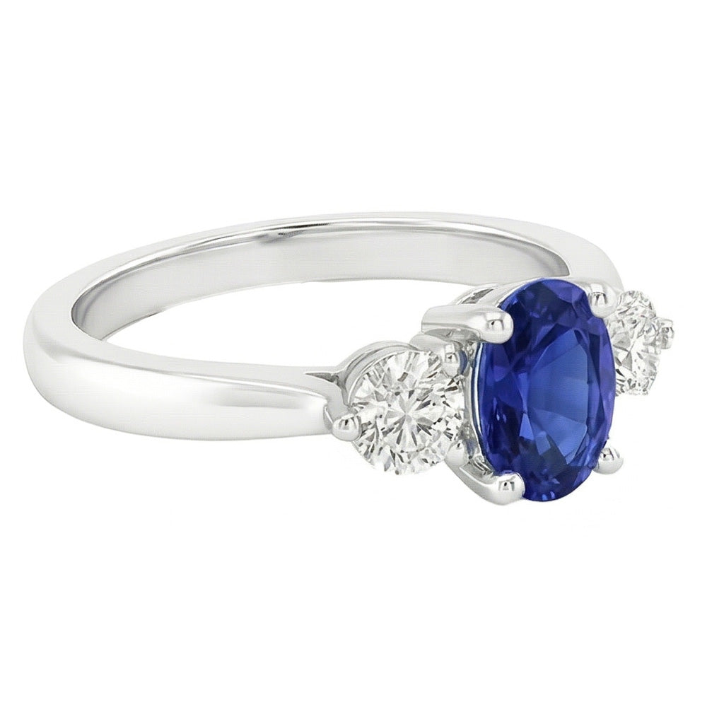 Three Stone Anniversary Ring Oval Deep Blue Sapphire 3.50 Carats