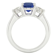 Three Stone Anniversary Ring Oval Deep Blue Sapphire 3.50 Carats