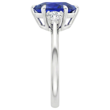 natural round sapphire 3ct ring on white background