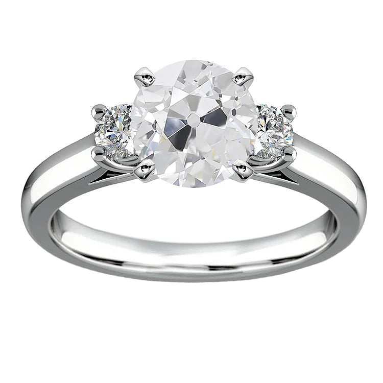 Three Stone Anniversary Round Old Mine Cut Real Diamond Ring 3.75 Carats