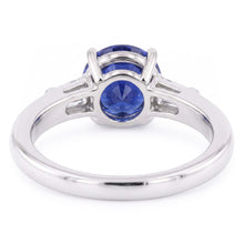 Three Stone Baguette Natural Earth Mined Diamond & Round Blue Sapphire Ring 2.25 Carats