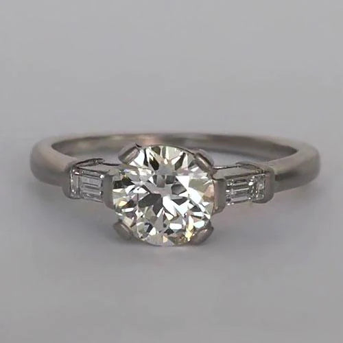 Three Stone Baguette & Round Old Miner Real Diamond Ring 2 Carats