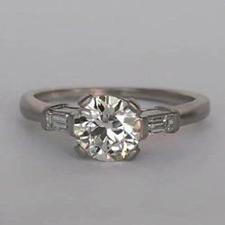 Three Stone Baguette & Round Old Miner Real Diamond Ring 2 Carats