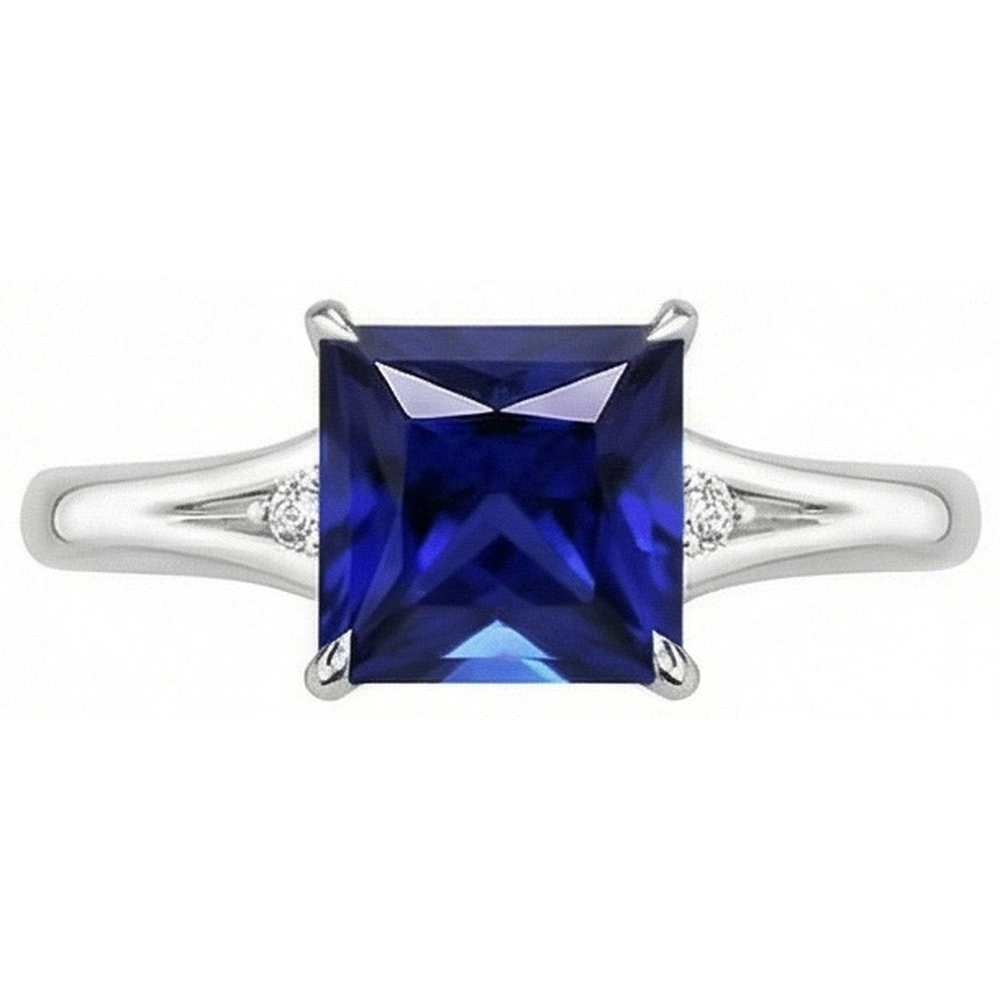 natural round sapphire 5.25ct ring on white background